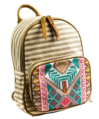 Stripe Print Braid Strap BackPack BGS3609  BEIGE